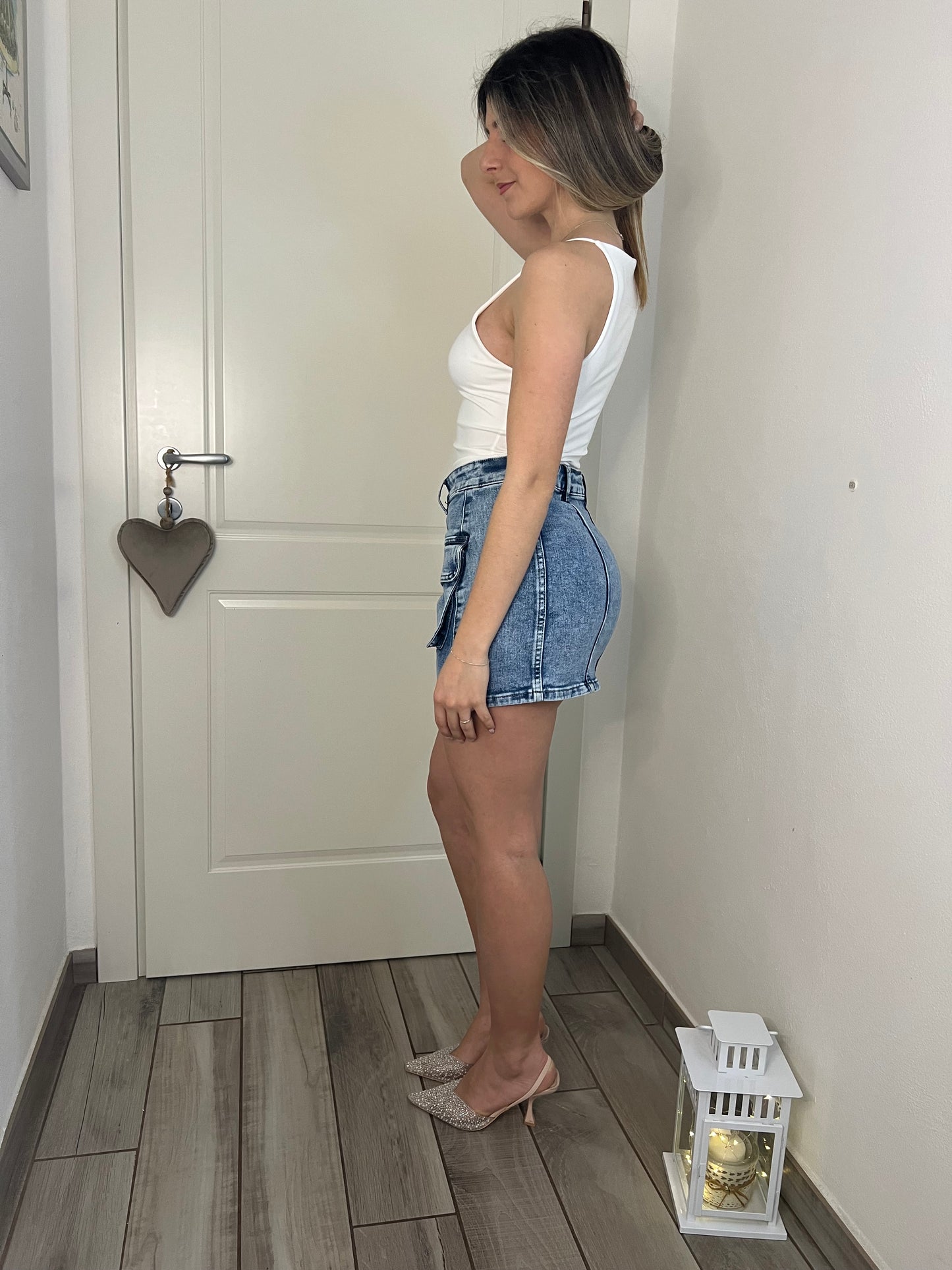 Mini gonna denim cargo