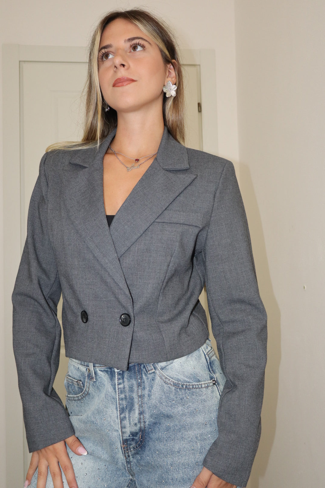 Giacca crop milano blu,marrone,grigio & nero