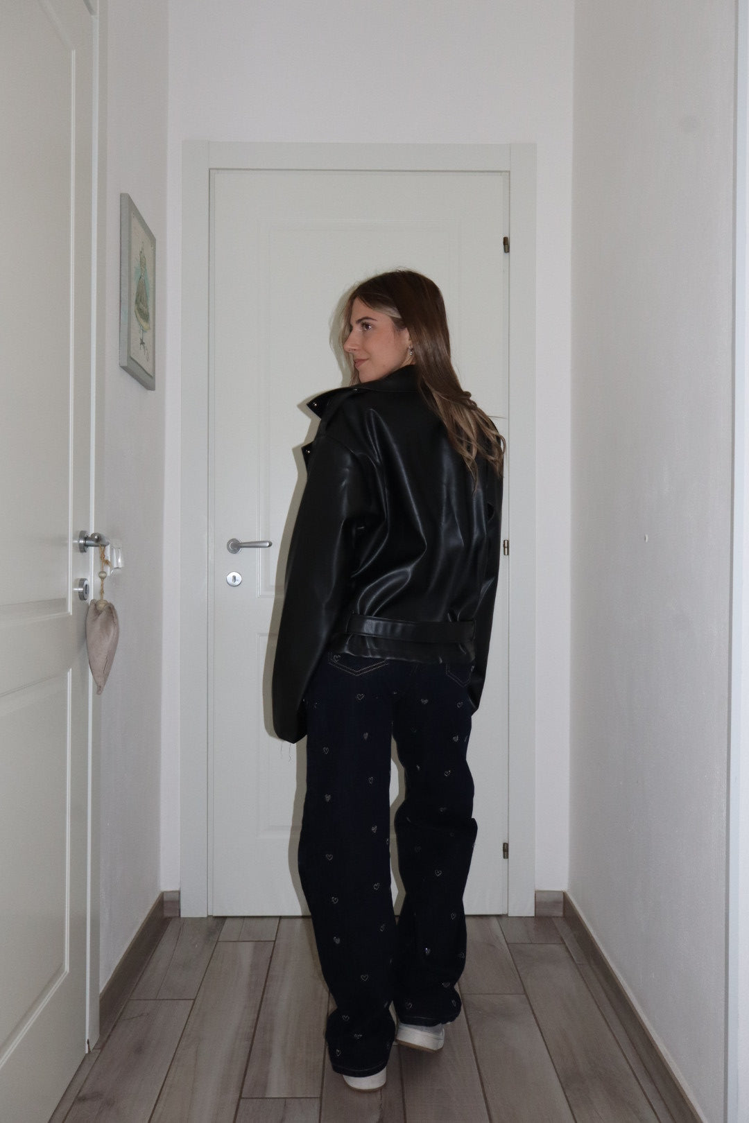 Giubbotto over in pelle celeste