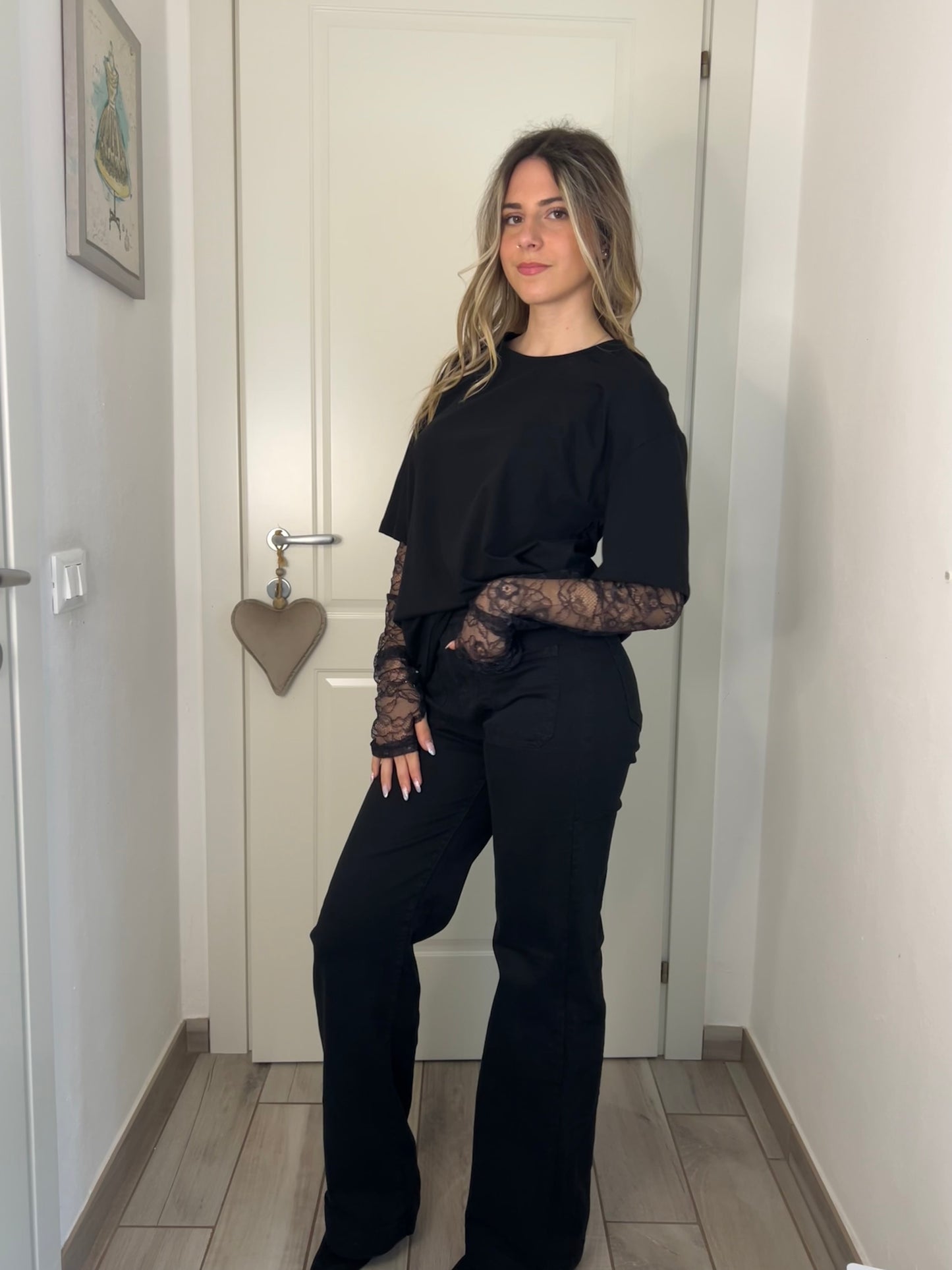 T-shirt maniche pizzo black