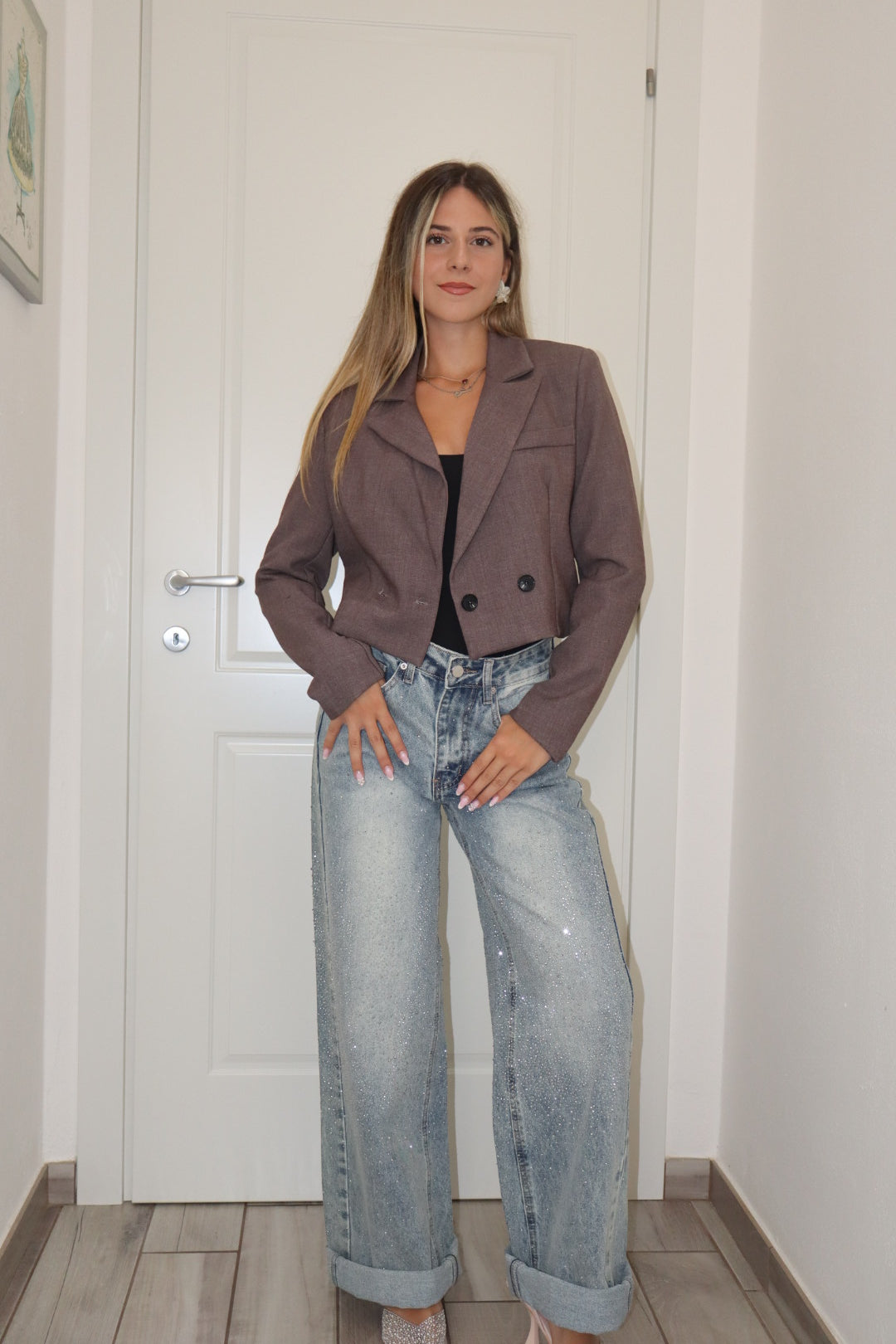 Giacca crop milano blu,marrone,grigio & nero