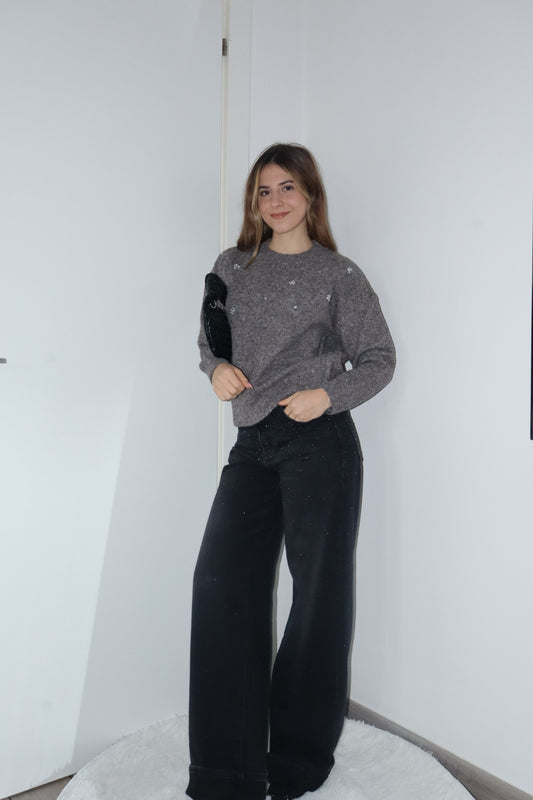 Maglione benny con strass beige,tortora,grigio,nero