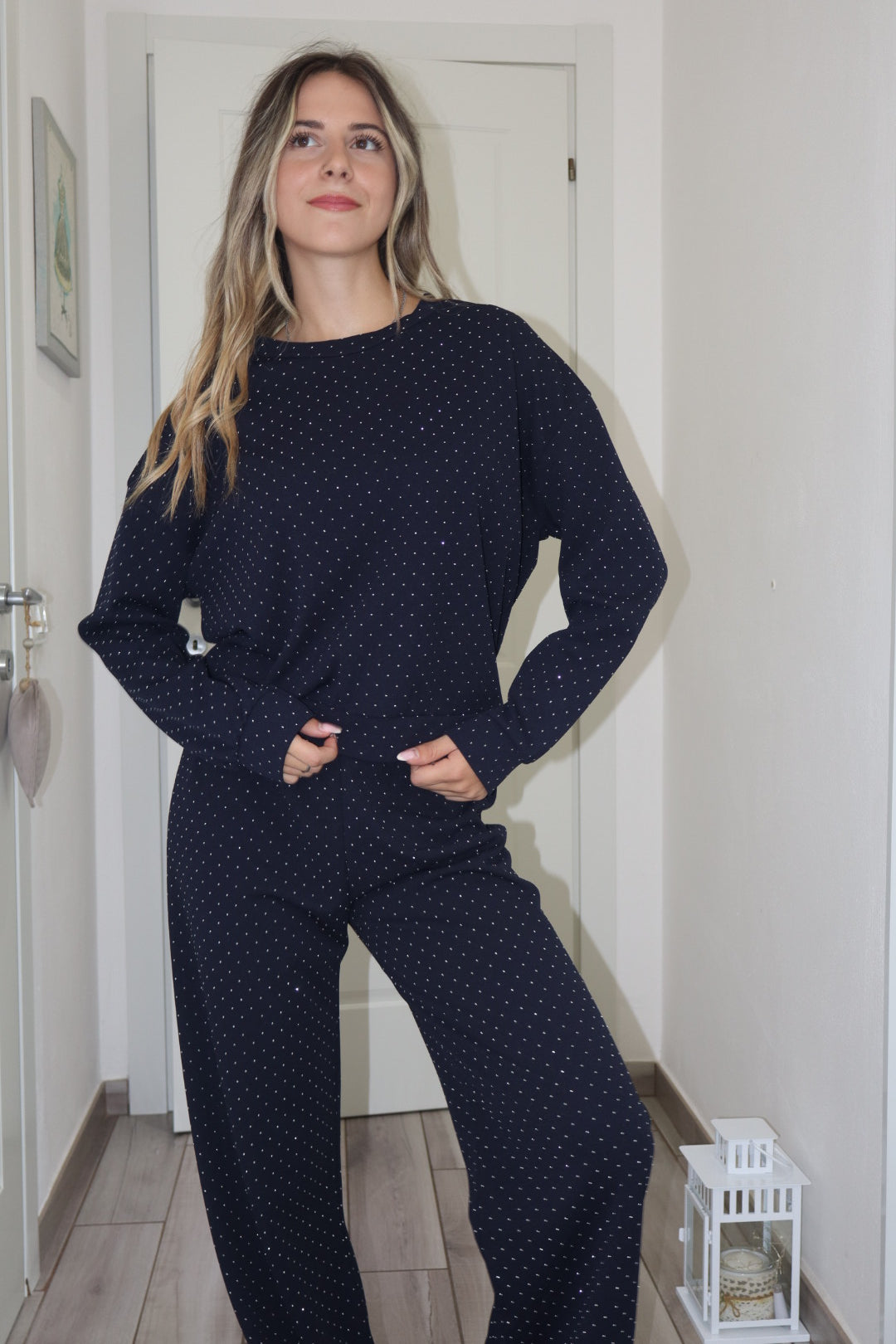 Coordinato tuta shine blu navy,nero