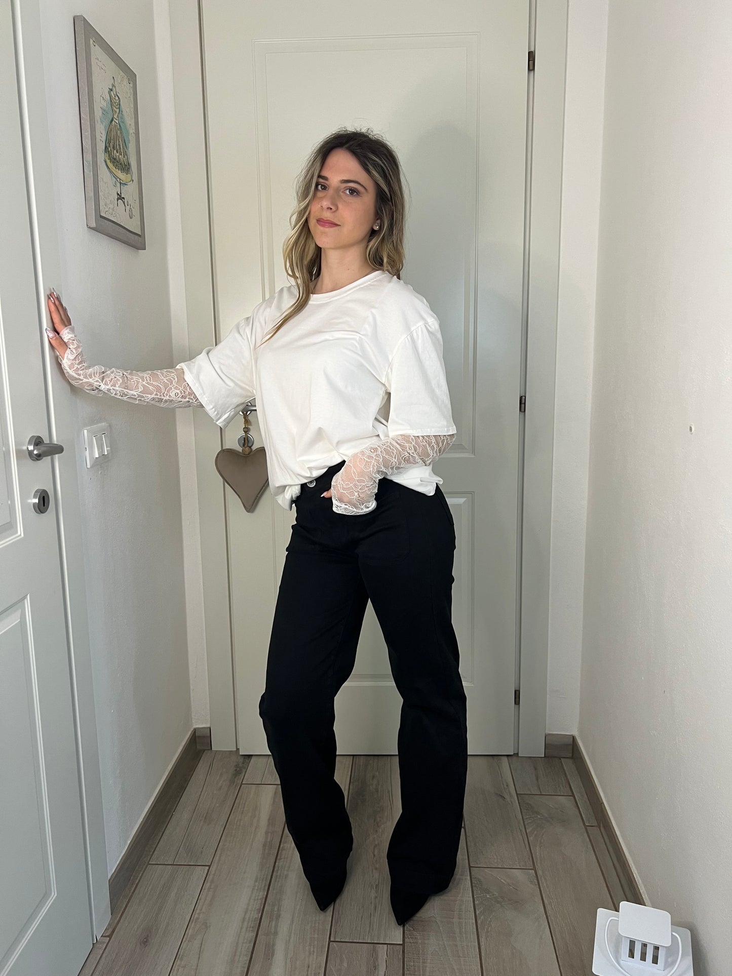 T-shirt maniche pizzo white