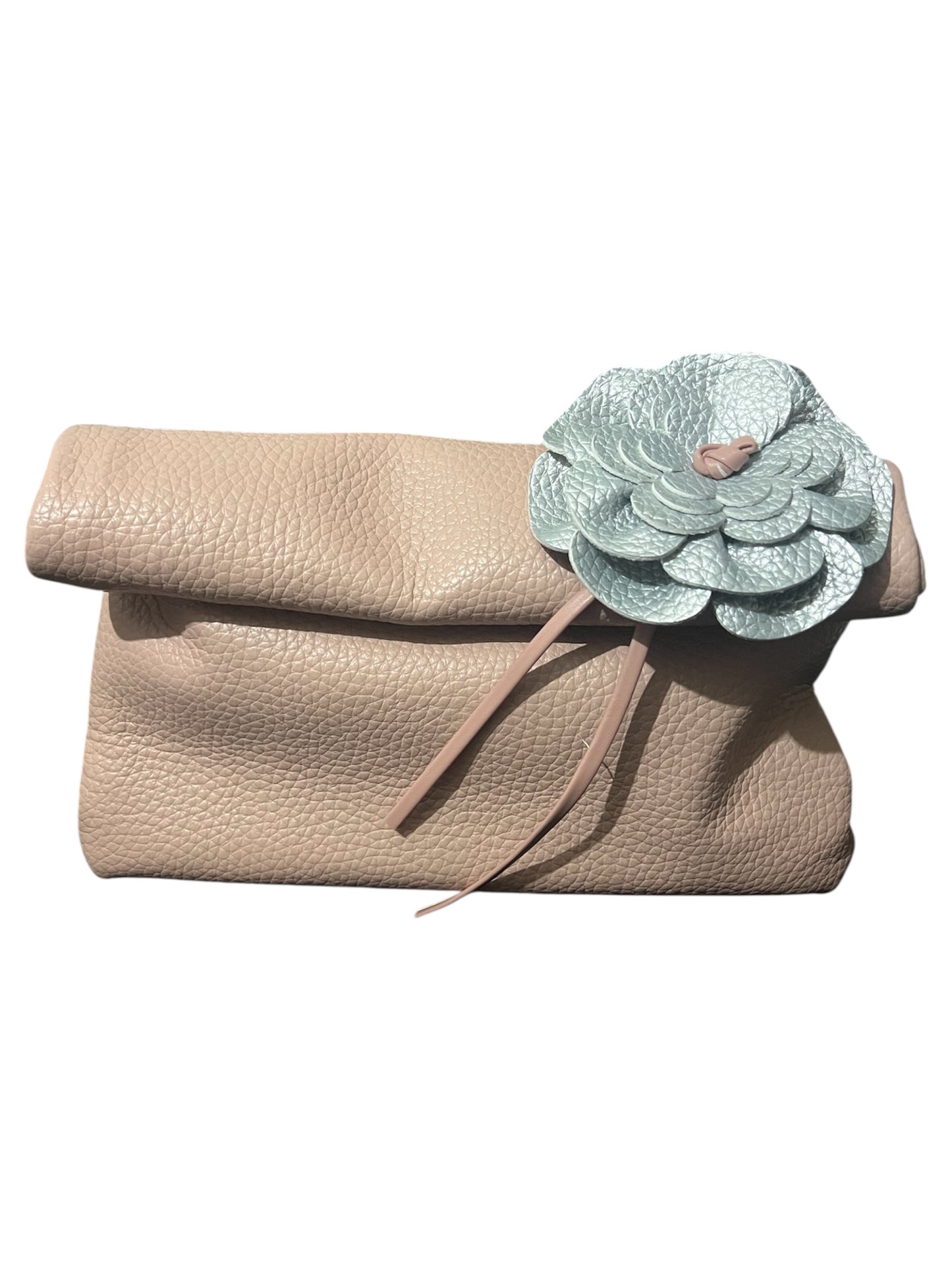 Borsa piega fiore con tracolla,azzurra,rosa