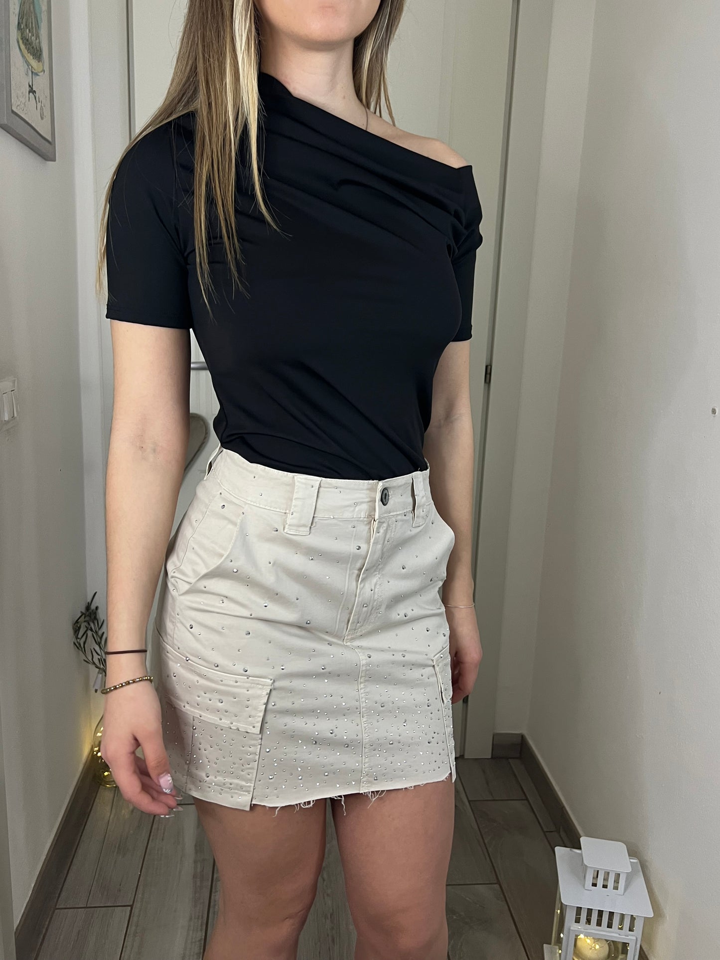Mini gonna scintillio beige