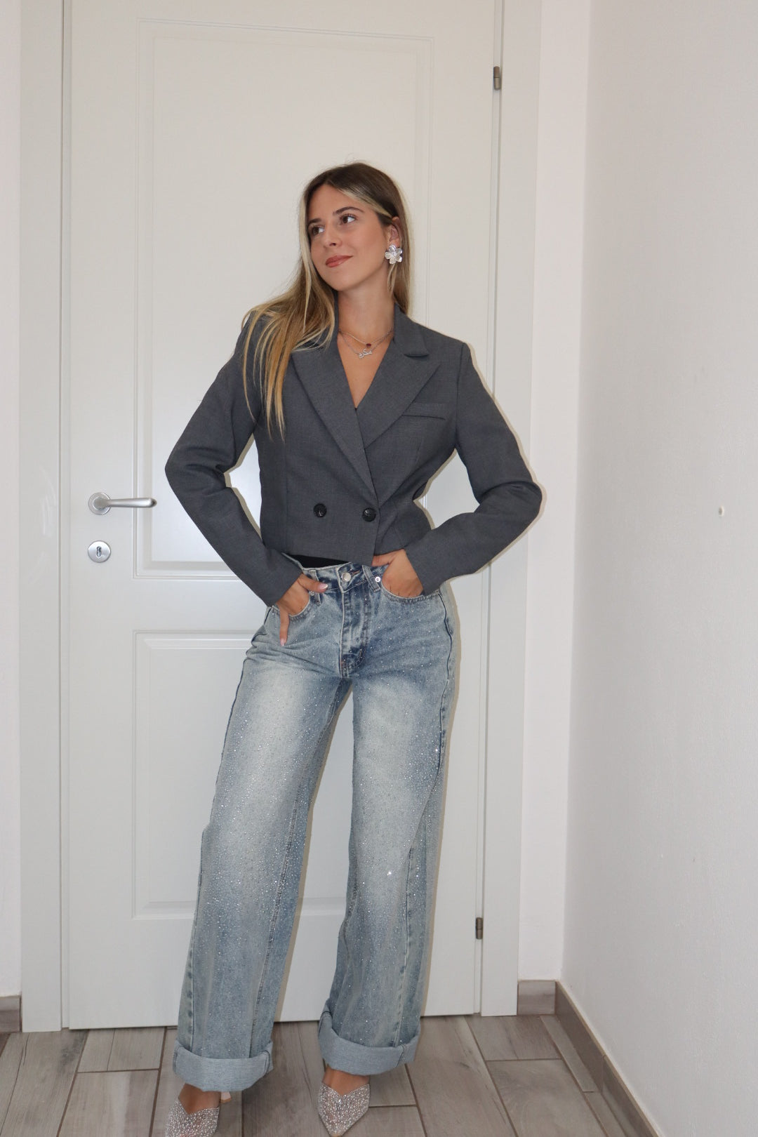 Giacca crop milano blu,marrone,grigio & nero
