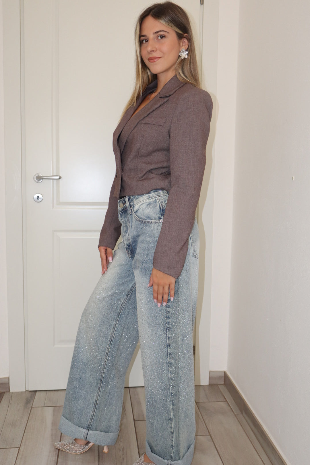 Giacca crop milano blu,marrone,grigio & nero