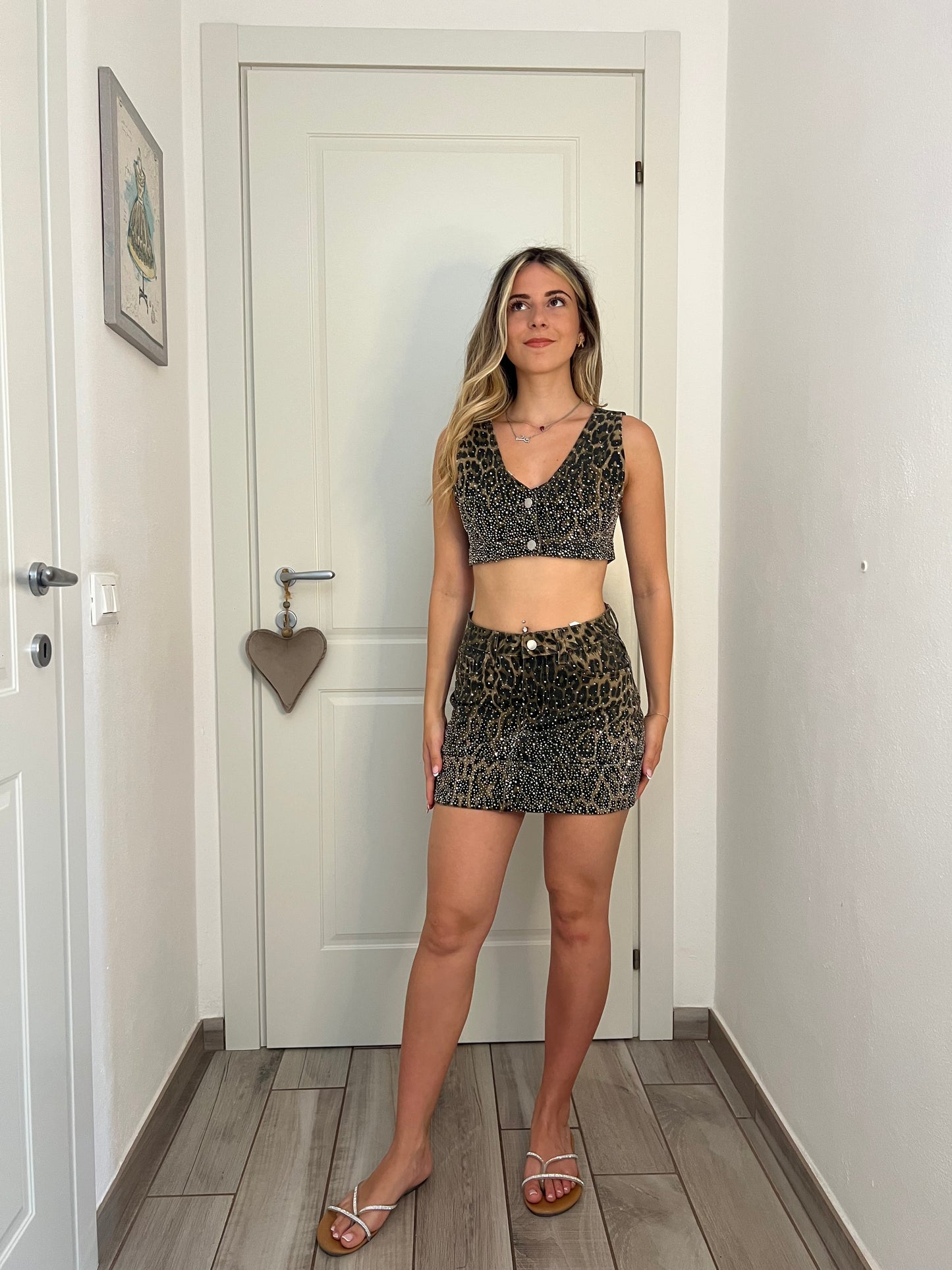 Mini gonna crystal leopardata