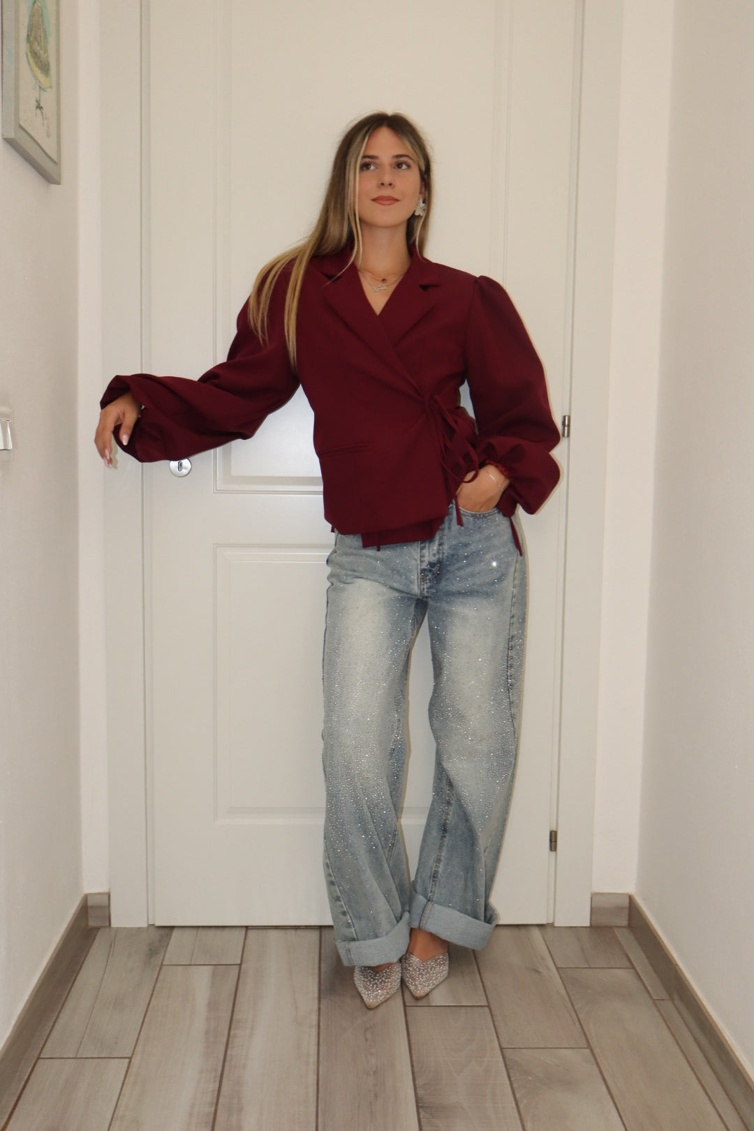 Blazer corto a portafoglio ,nero,beige