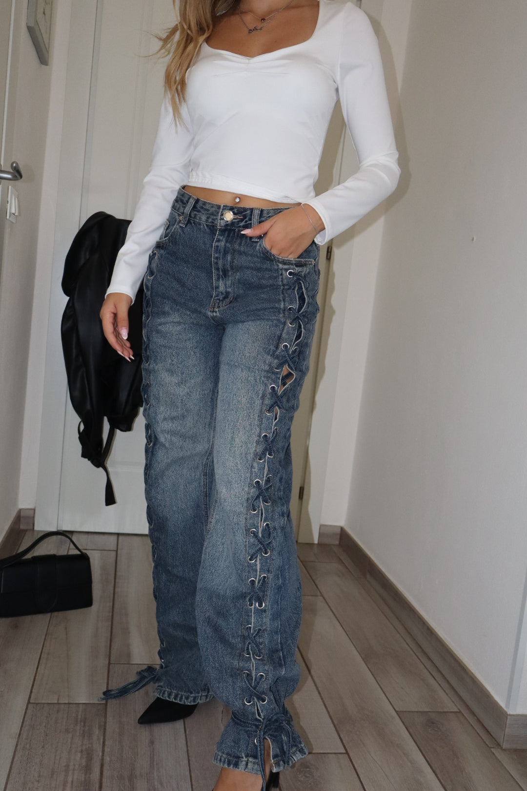 Jeans coachella con lacci