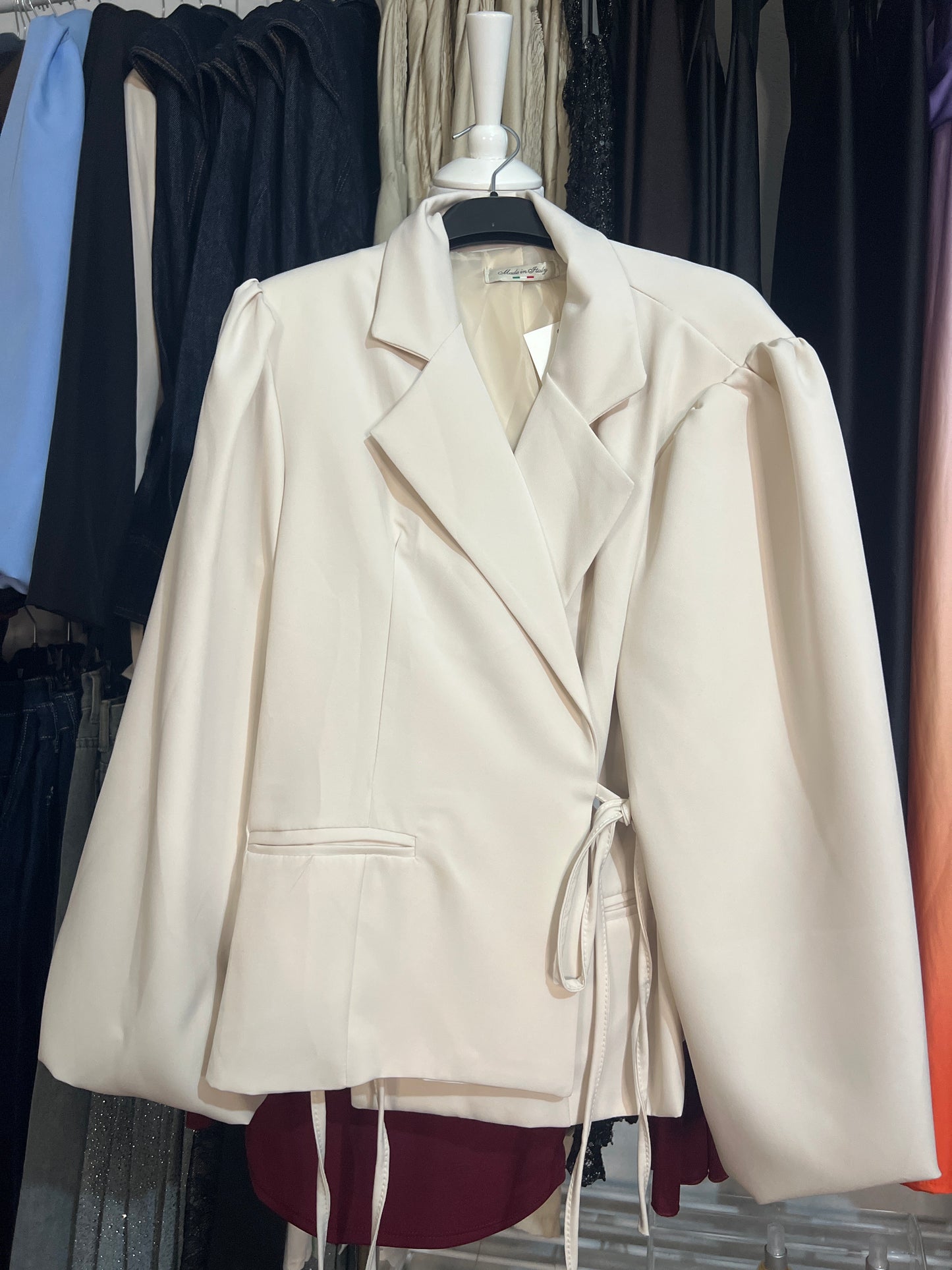 Blazer corto a portafoglio ,nero,beige