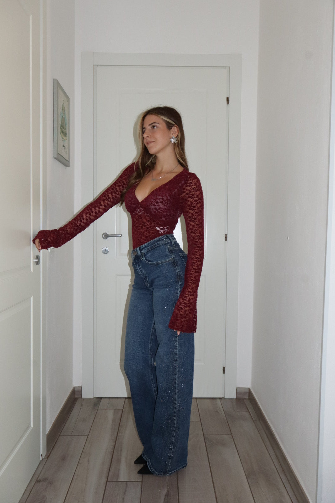 Magliettina in pizzo velluto