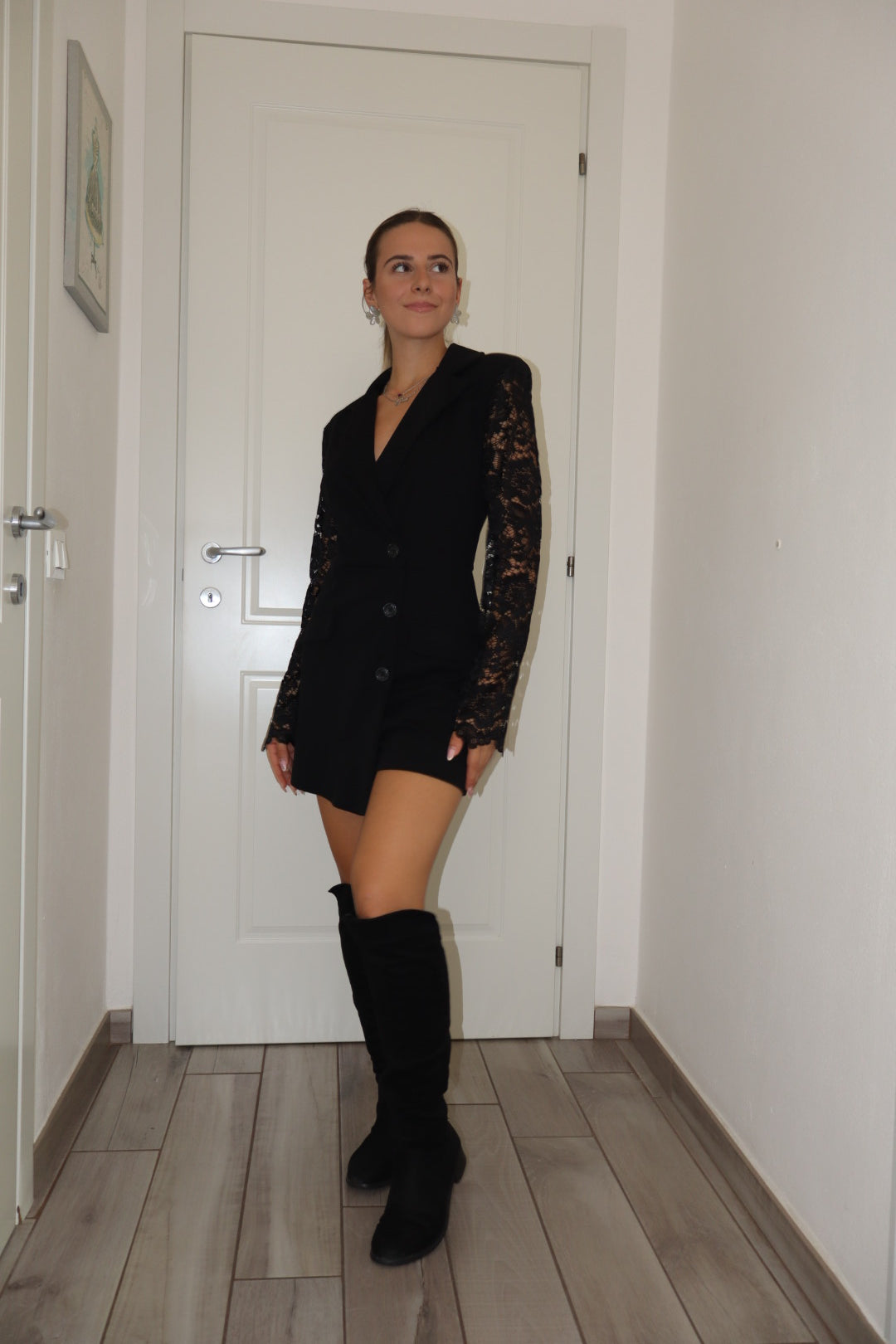 Abito blazer con pizzo marrone e nero
