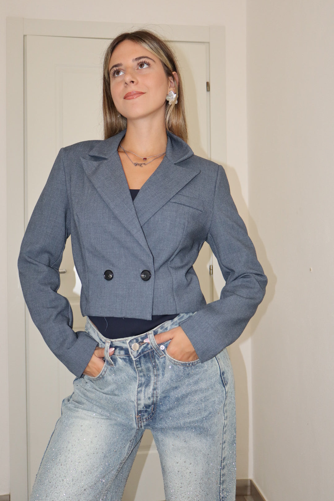 Giacca crop milano blu,marrone,grigio & nero