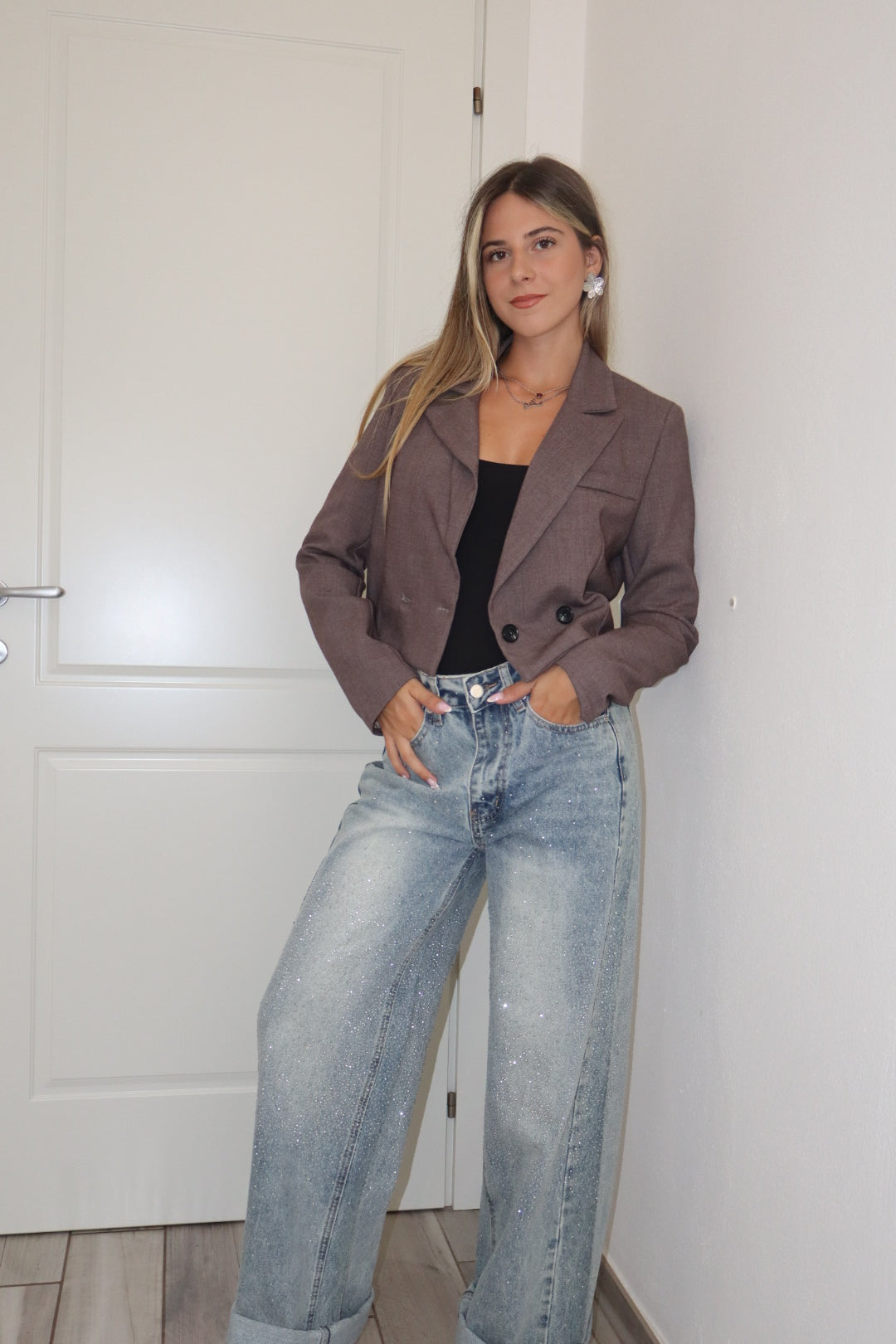 Giacca crop milano blu,marrone,grigio & nero