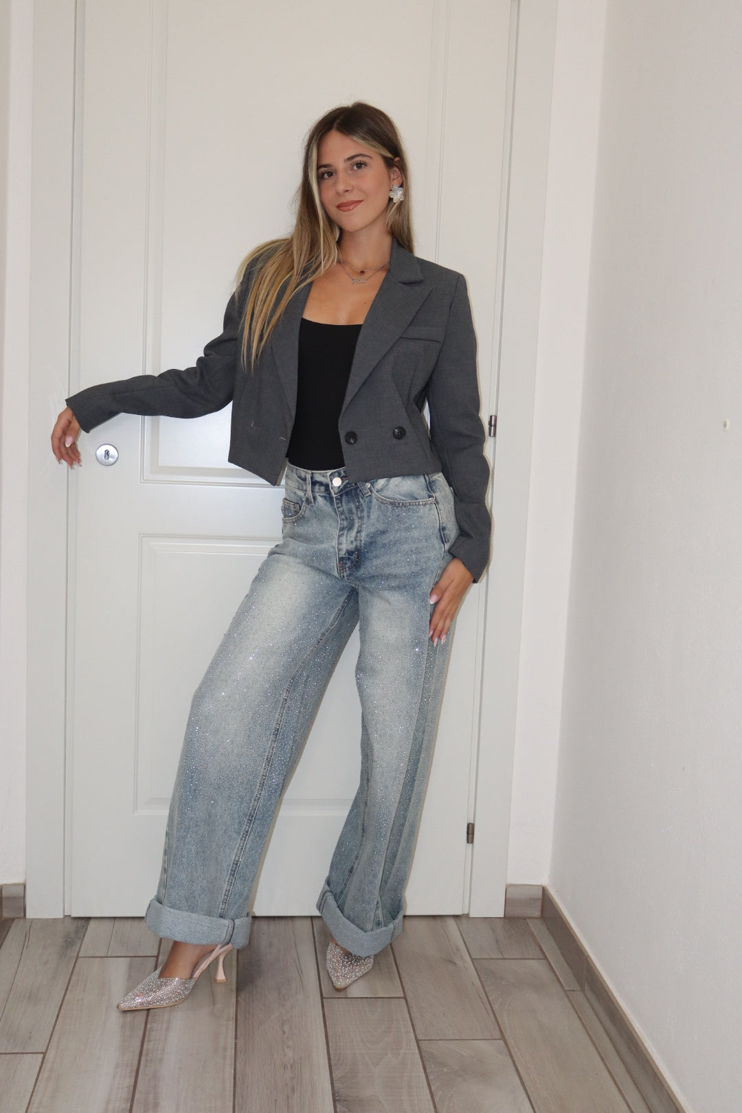 Giacca crop milano blu,marrone,grigio & nero