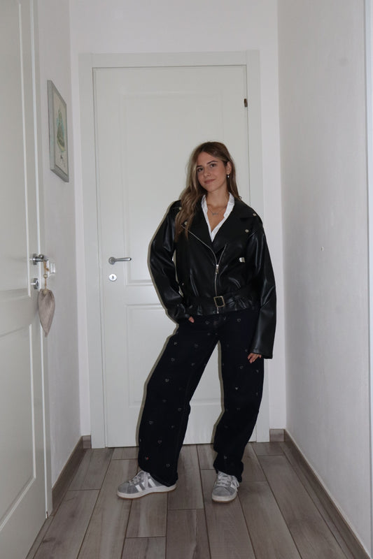 Giubbotto over in pelle celeste