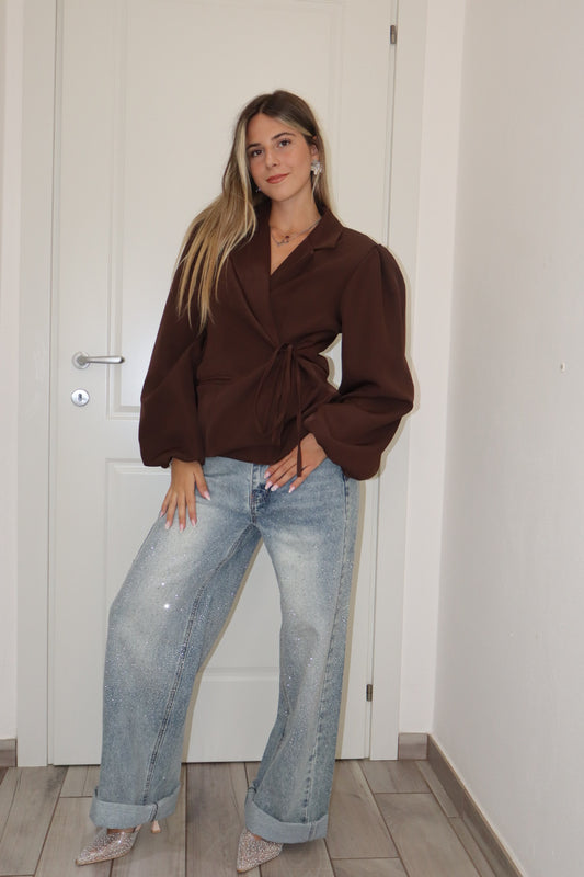 Blazer corto a portafoglio ,nero,beige