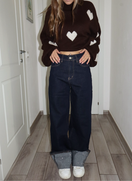 Jeans risvolto crystal