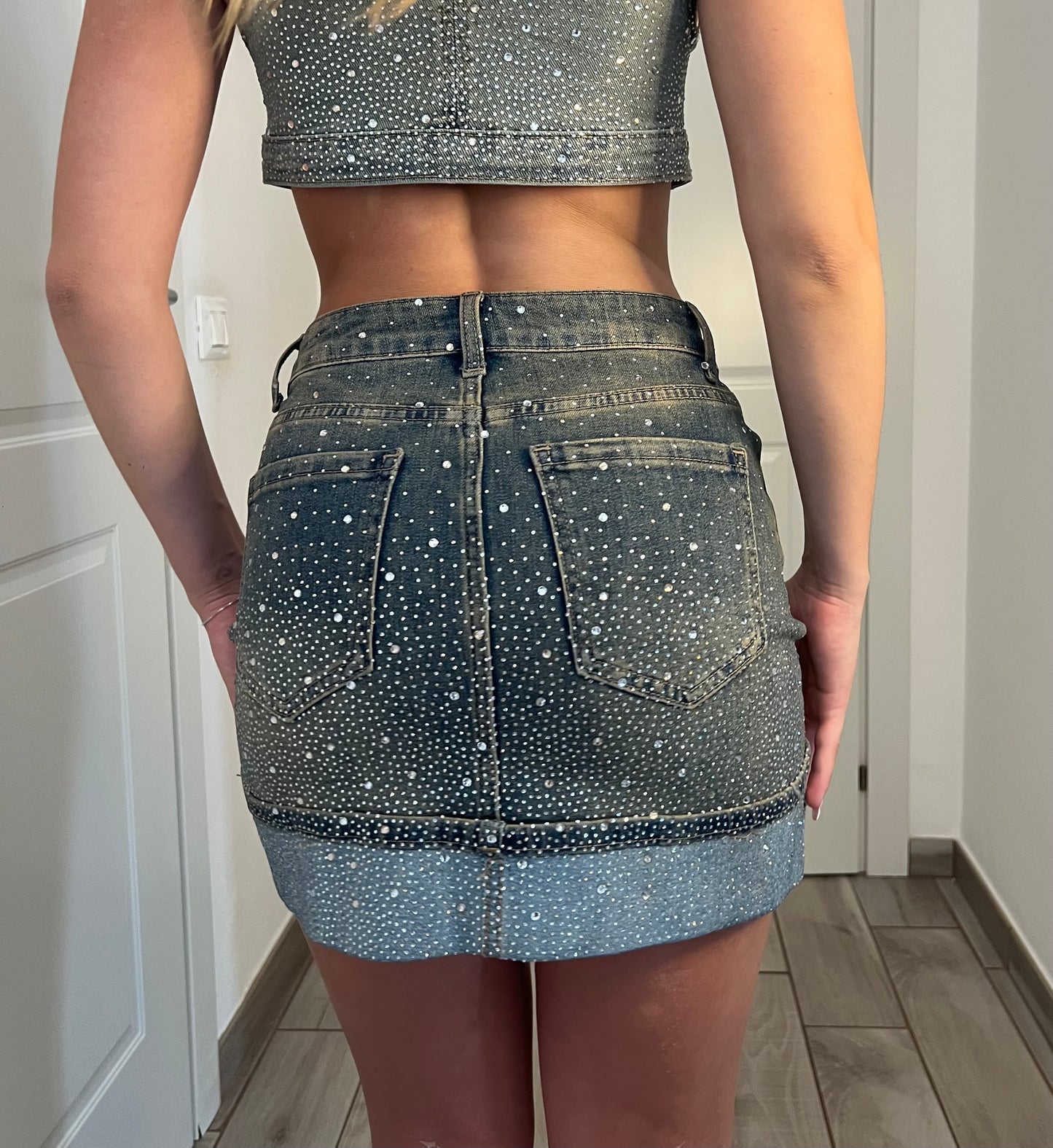 Mini gonna crystal denim chiaro