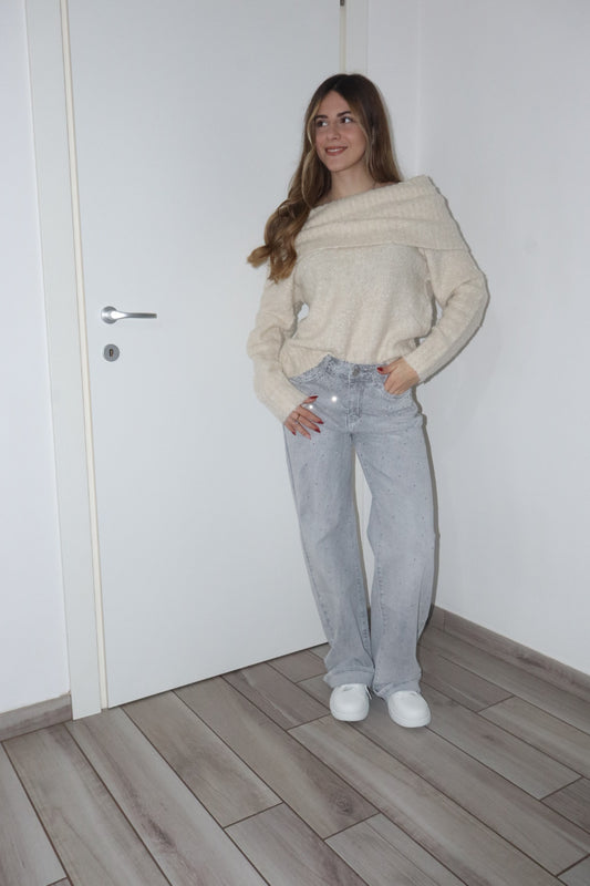 Jeans wide grigio brillantinato (vestono una tg più piccola)