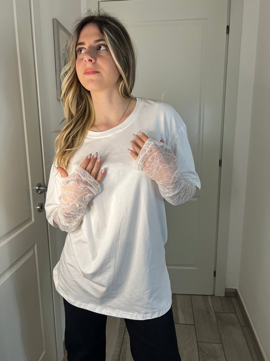T-shirt maniche pizzo white