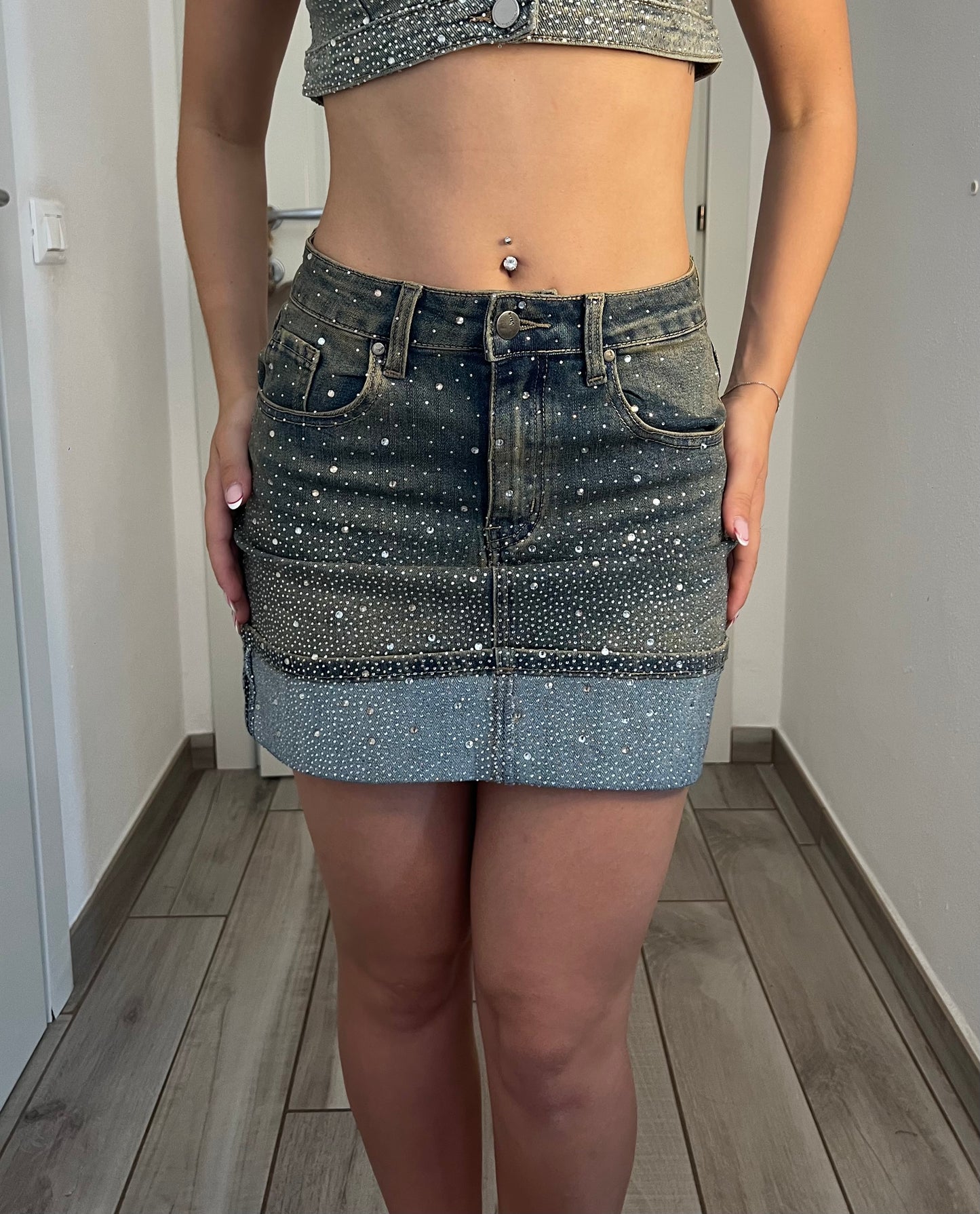 Mini gonna crystal denim chiaro